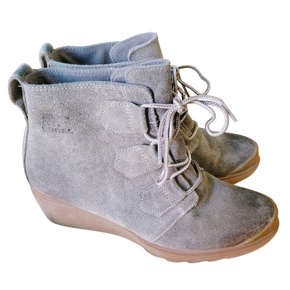 Sorel Toronto Lace Up Wedge Ankle Boots Booties Green Suede Leather Shoes 7.5‎ - Picture 2 of 8